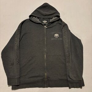 Harley Davidson Zip Up Hoodie Size XL Gray Skull Graphic Y2K Biker Grunge Fall